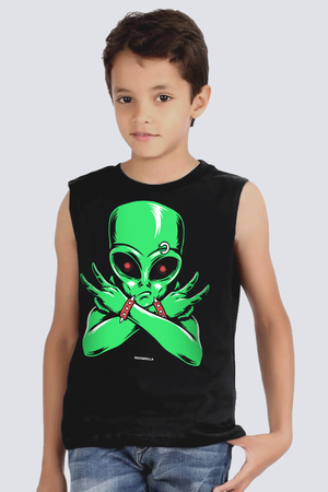 Uzaylı Rocker Kesik Kol Siyah Çocuk T-shirt - Thumbnail