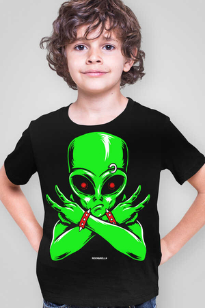 Uzaylı Rocker Siyah Kısa Kollu Çocuk T-shirt - Thumbnail