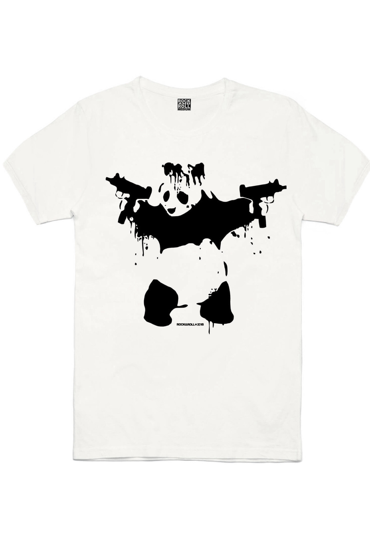 Uzi Tabancalı Panda Kısa Beyaz Kollu Erkek Tişört