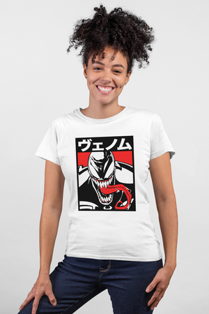 Uzun Dil Beyaz Kısa Kollu Kadın T-shirt - Thumbnail