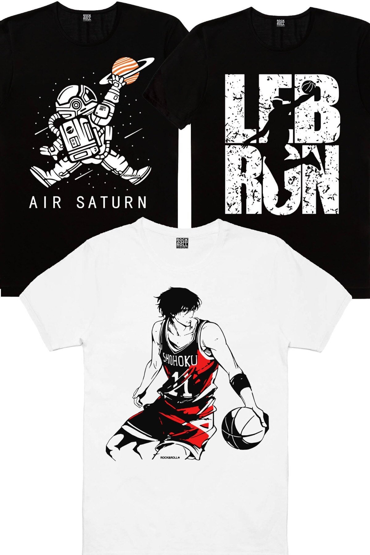 Yakışıklı Basketçi, Astro Smaç, Lebron Yazı Siyah Erkek 3'lü Eko Paket T-shirt