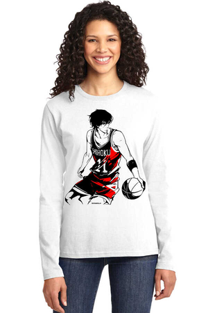 Yakışıklı Basketci Beyaz Bisiklet Yaka Uzun Kollu Penye Kadın T-shirt - Thumbnail