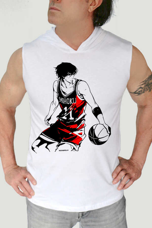  - Yakışıklı Basketci Beyaz Kapşonlu Kesik Kol | Kolsuz Erkek T-shirt | Atlet