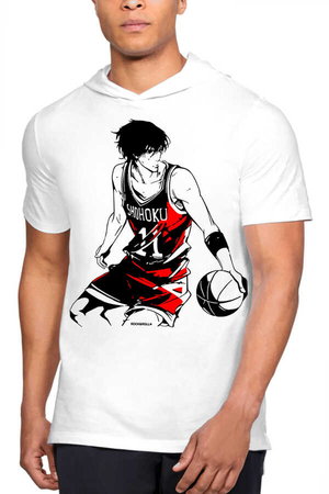  - Yakışıklı Basketci Beyaz Kapşonlu Kısa Kollu Erkek T-shirt