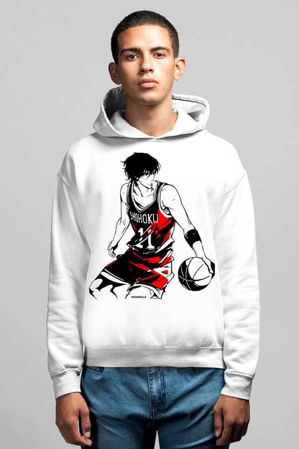 Yakışıklı Basketci Beyaz Kapüşonlu Erkek Sweatshirt