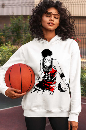  - Yakışıklı Basketci Beyaz Kapüşonlu Kadın Sweatshirt