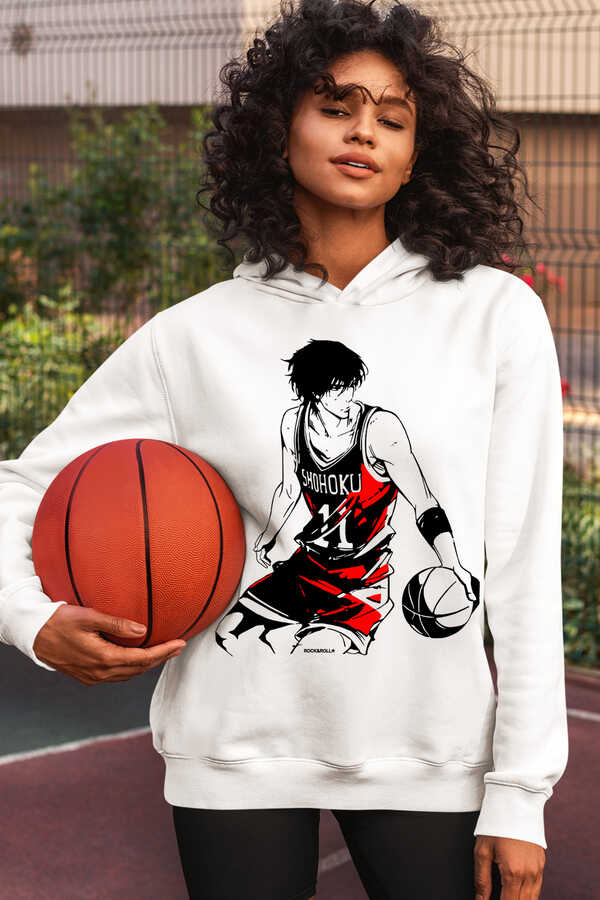 Yakışıklı Basketci Beyaz Kapüşonlu Kadın Sweatshirt