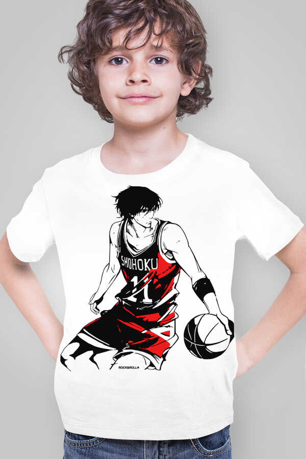 Yakışıklı Basketçi Beyaz Kısa Kollu Çocuk T-shirt