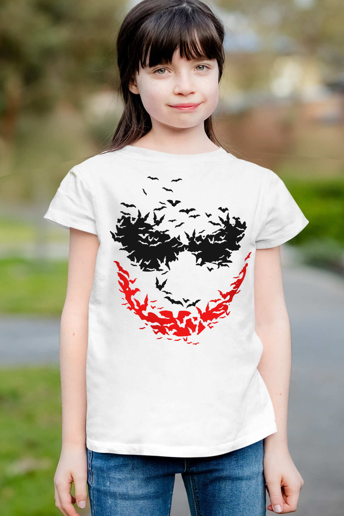Yarasa Gülüşü Kısa Kollu Beyaz Çocuk T-shirt