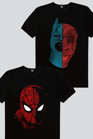 Rock & Roll - Yarım Kahraman, Dijital Örümcek Erkek Tişört 2'li Eko Paket