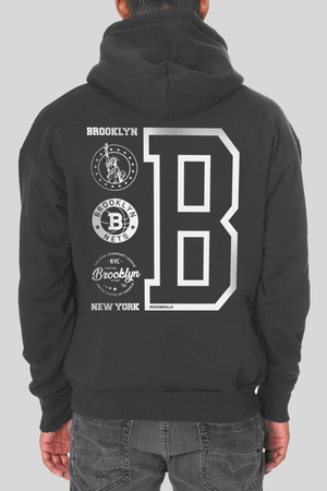  - Brooklyn Logo Kapüşonlu Arka Baskılı Kalın Antrasit Erkek Sweatshirt