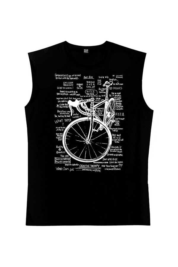 Yarış Bisikleti Yazılar Kesik Kol | Kolsuz Siyah Tişört | Atlet