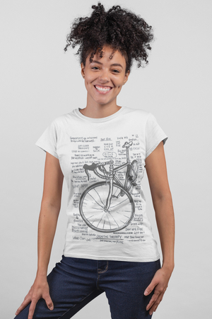  - Yarış Bisikleti Yazılar Kısa Kollu Beyaz Kadın Tişört