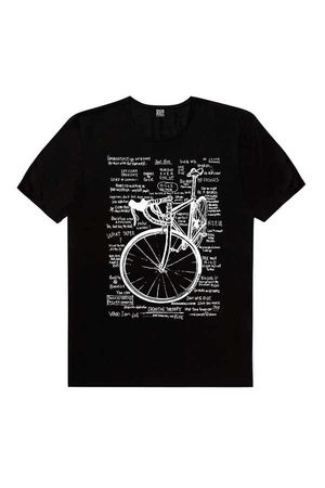 Yarış Bisikleti Yazılar Kısa Kollu Siyah Tişört - Thumbnail