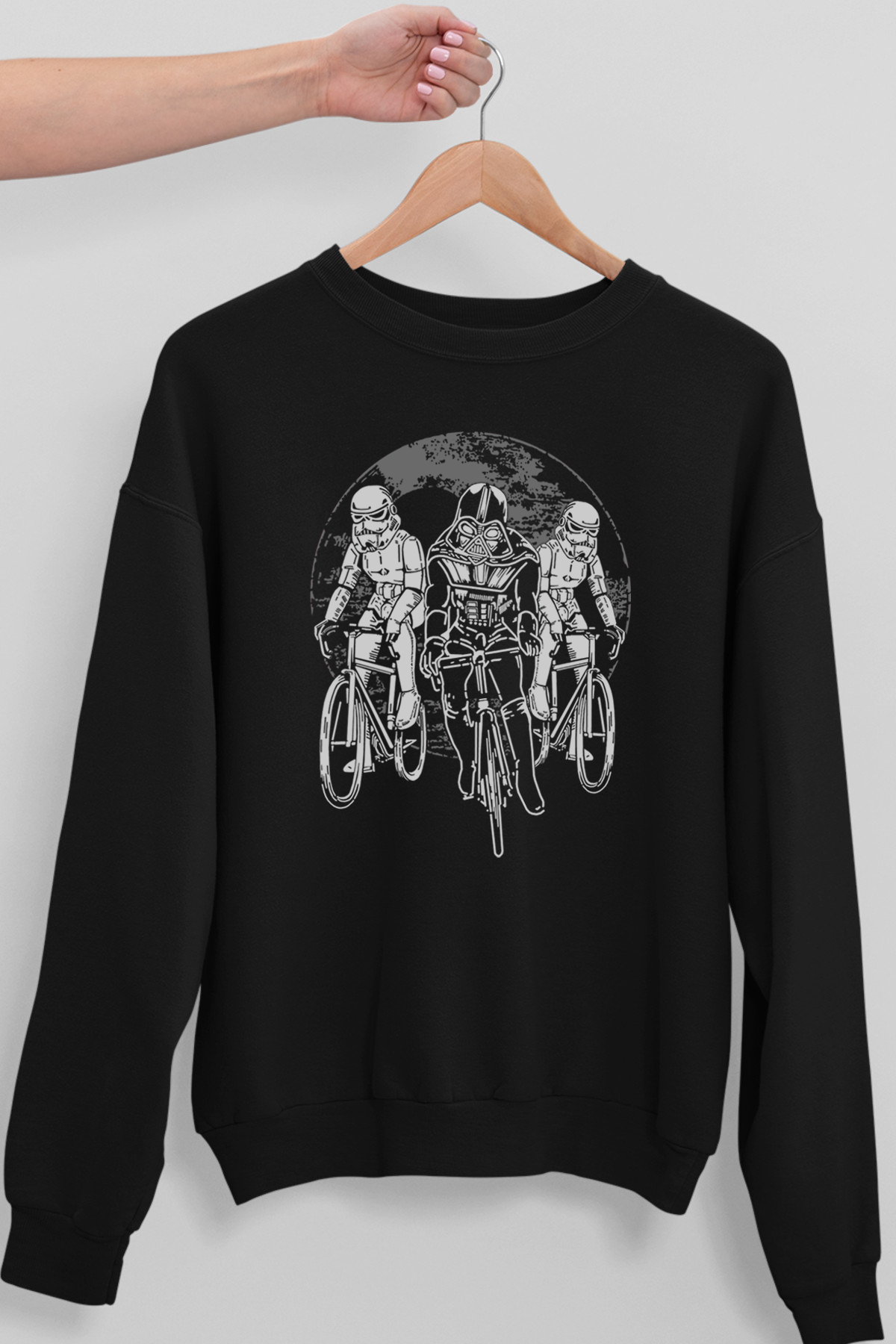 Yıldız Bisikletçileri Siyah Bisiklet Yaka Kalın Kadın Oversize Sweatshirt