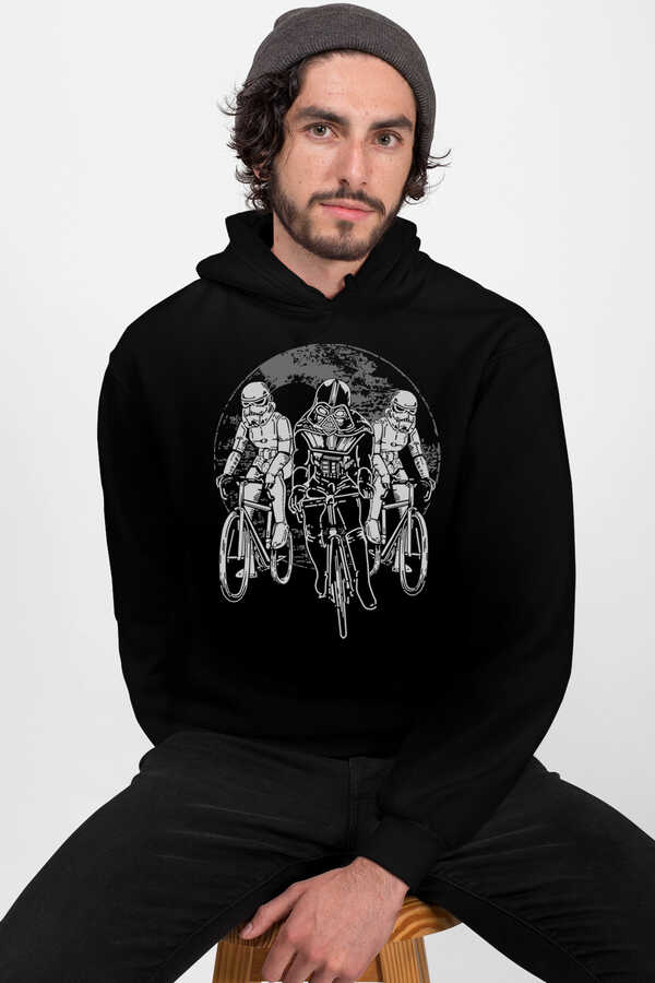 Yıldız Bisikletcileri Siyah Kapüşonlu Erkek Sweatshirt