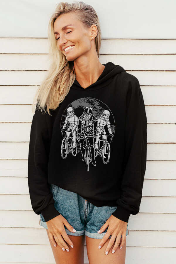 Yıldız Bisikletcileri Siyah Kapüşonlu Kadın Sweatshirt