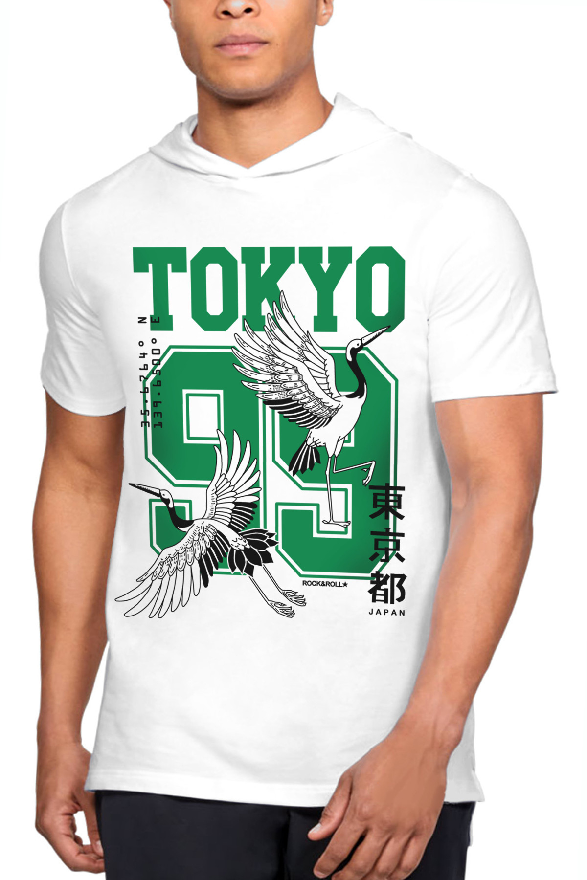 Tokyo 99 Beyaz Kapüşonlu Kısa Kollu Erkek T-shirt