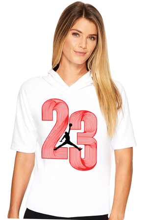 Yirmi Üç Beyaz Kapşonlu Kısa Kollu Kadın T-shirt - Thumbnail