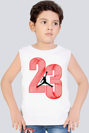 Yirmi Üç Beyaz Kesik Kol | Kolsuz Erkek Çocuk T-shirt | Atlet - Thumbnail