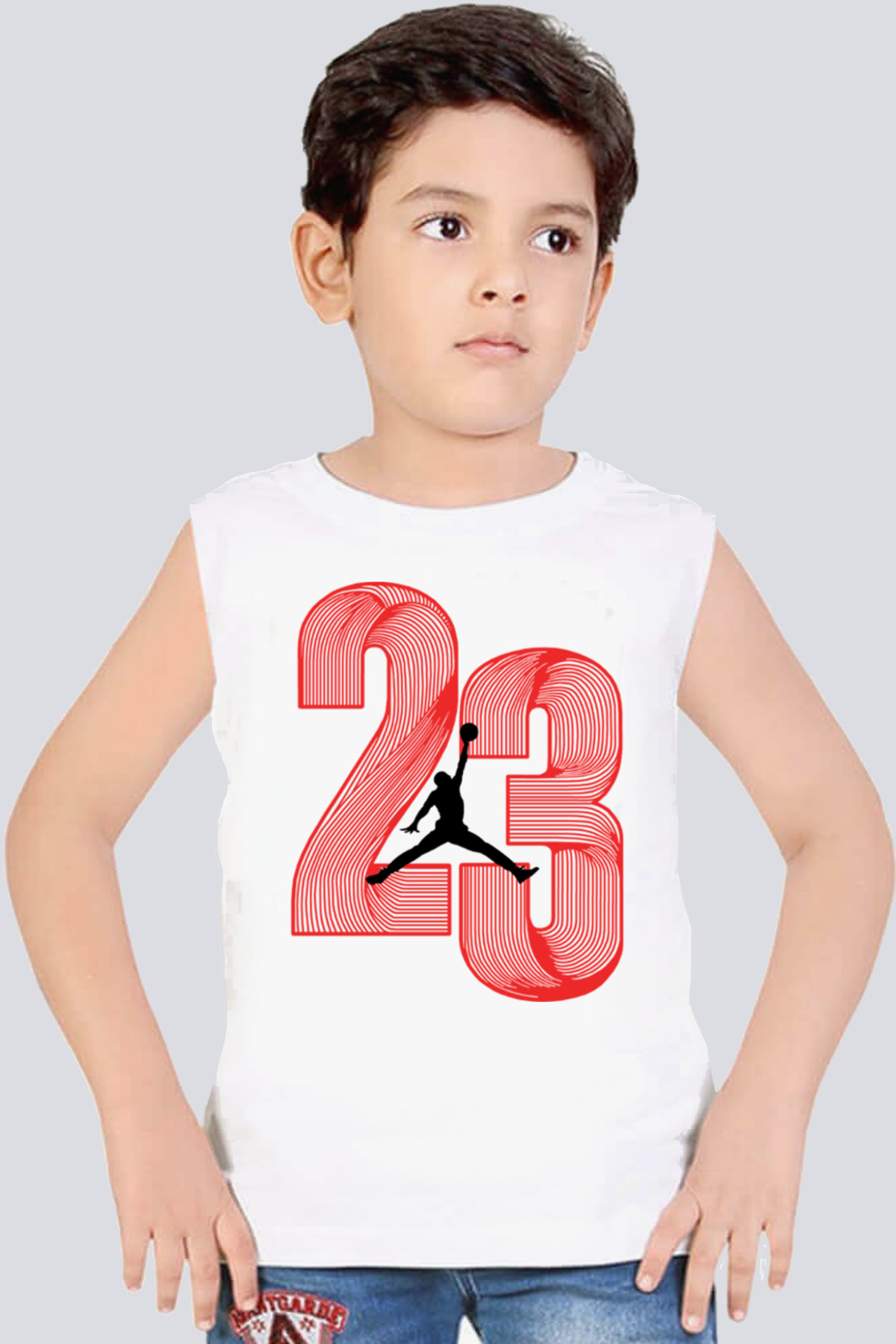 Yirmi Üç Beyaz Kesik Kol | Kolsuz Erkek Çocuk T-shirt | Atlet