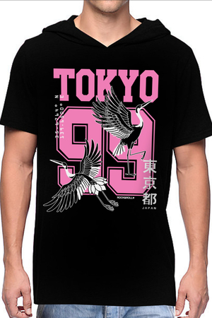 Tokyo 99 Siyah Kapüşonlu Kısa Kollu Erkek T-shirt - Thumbnail