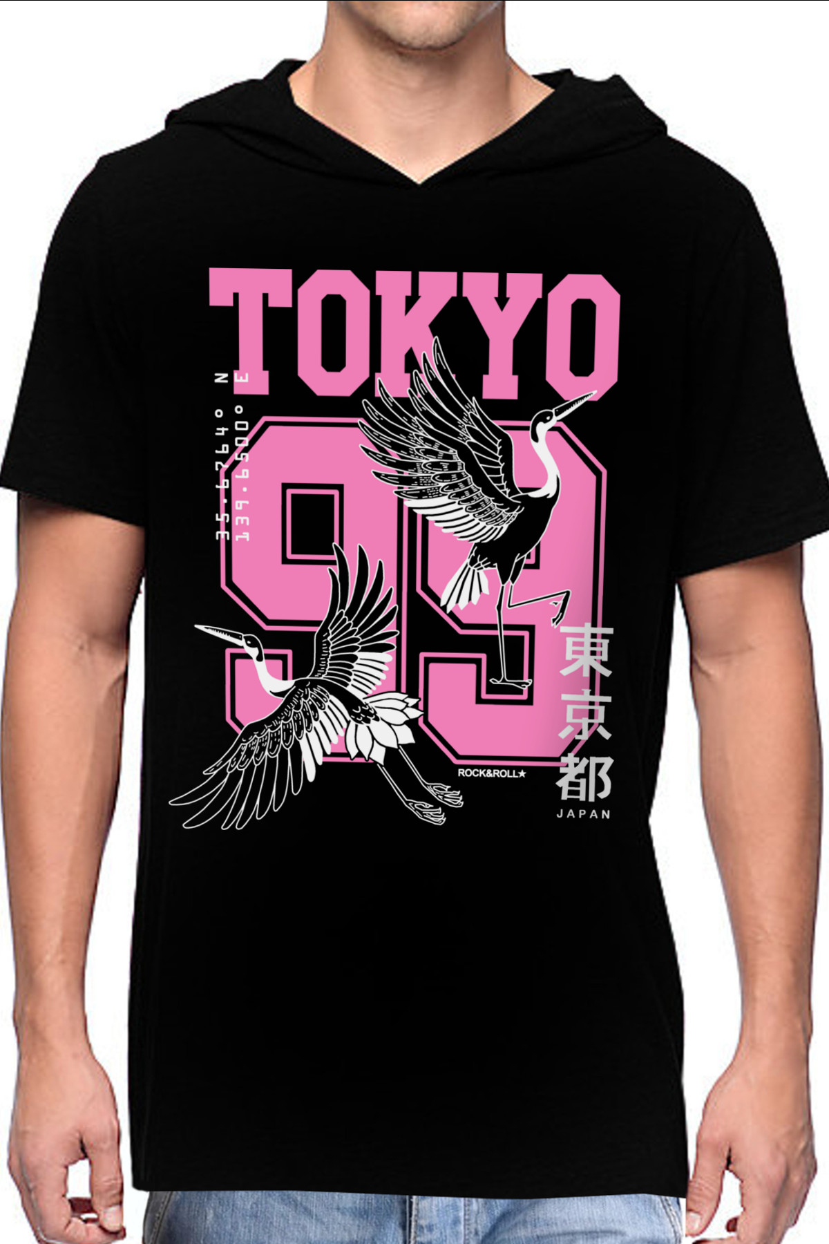 Tokyo 99 Siyah Kapüşonlu Kısa Kollu Erkek T-shirt
