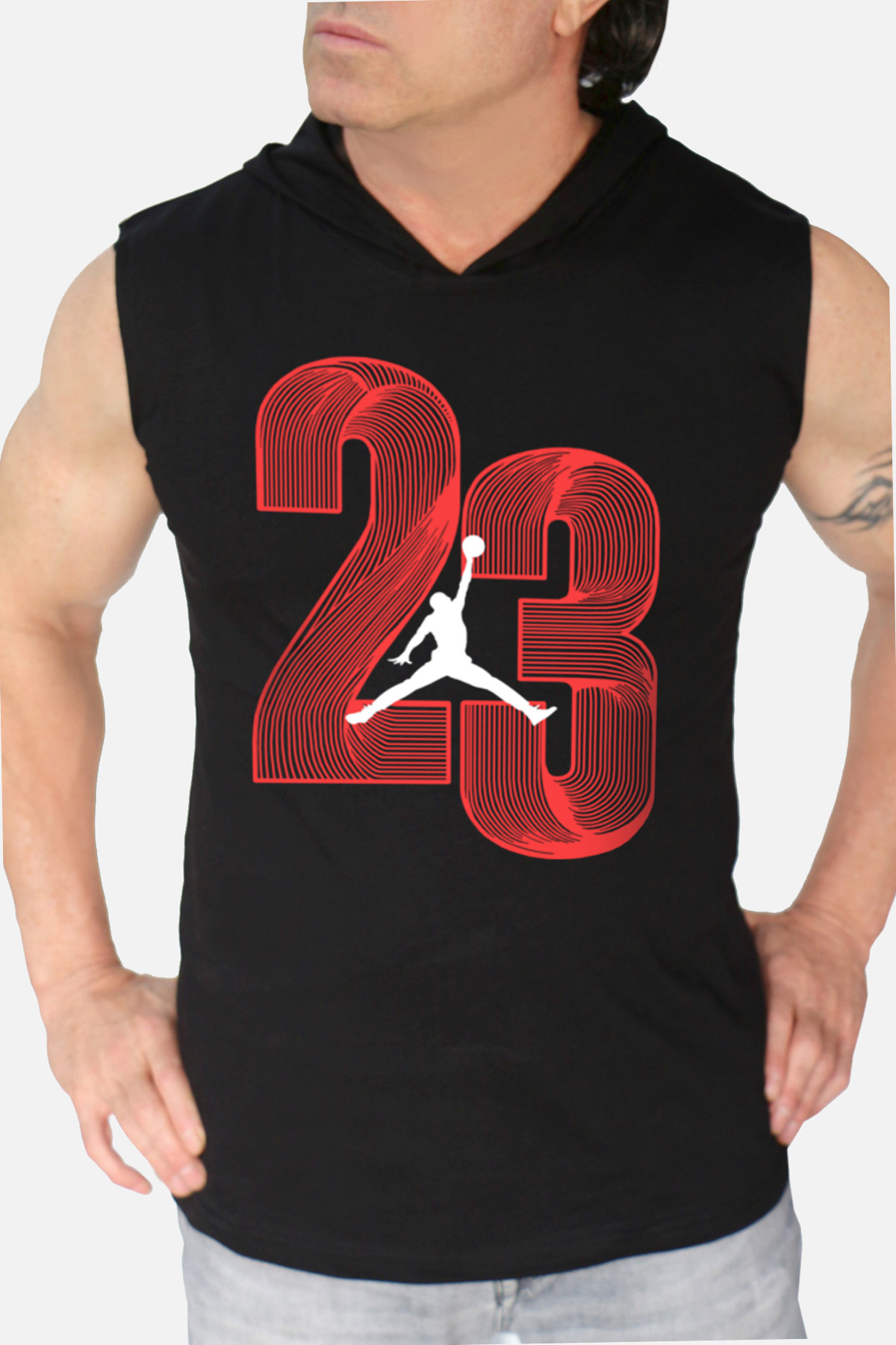 Yirmi Üç Siyah Kapşonlu | Kolsuz Erkek Atlet T-shirt