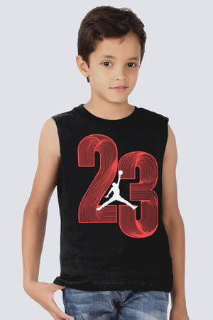 Yirmi Üç Siyah Kesik Kol | Kolsuz Erkek Çocuk T-shirt | Atlet - Thumbnail
