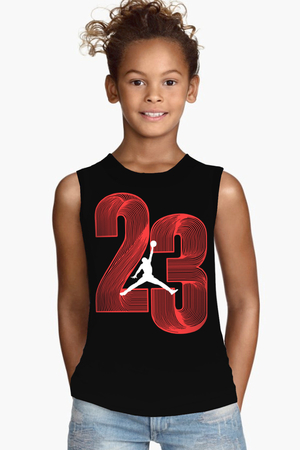 Yirmi Üç Siyah Kesik Kol | Kolsuz Çocuk T-shirt | Atlet - Thumbnail