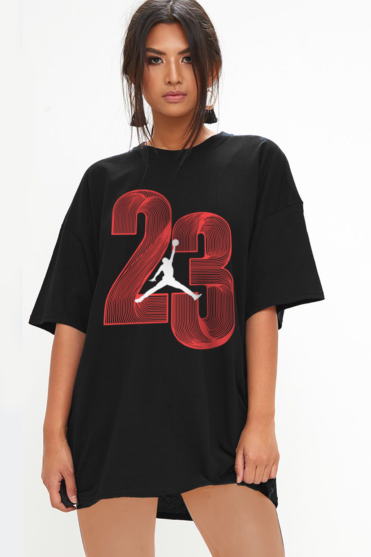 Yirmi Üç Siyah Oversize Kısa Kollu Kadın T-shirt