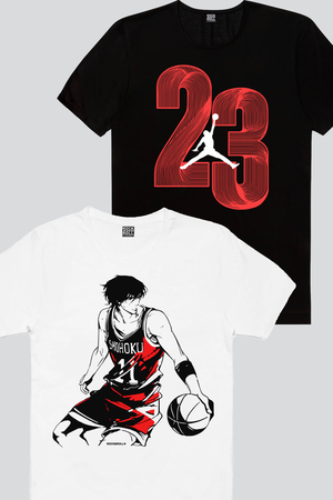 Rock & Roll - Yirmi Üç Siyah, Yakışıklı Basketci Erkek Tişört 2'li Eko Paket