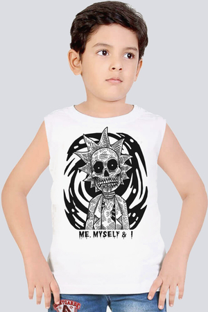 Zombi Rik Beyaz Kesik Kol | Kolsuz Çocuk T-shirt | Atlet - Thumbnail